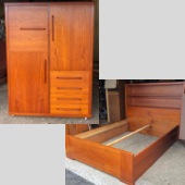 Restored MCM Teak Wardrobe on wheels (part of the set with double bed), perfect - Mid Century Modern Toronto
