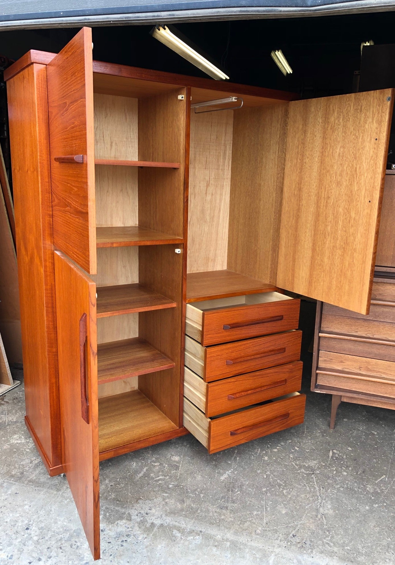 Restored MCM Teak Wardrobe on wheels (part of the set with double bed), perfect - Mid Century Modern Toronto