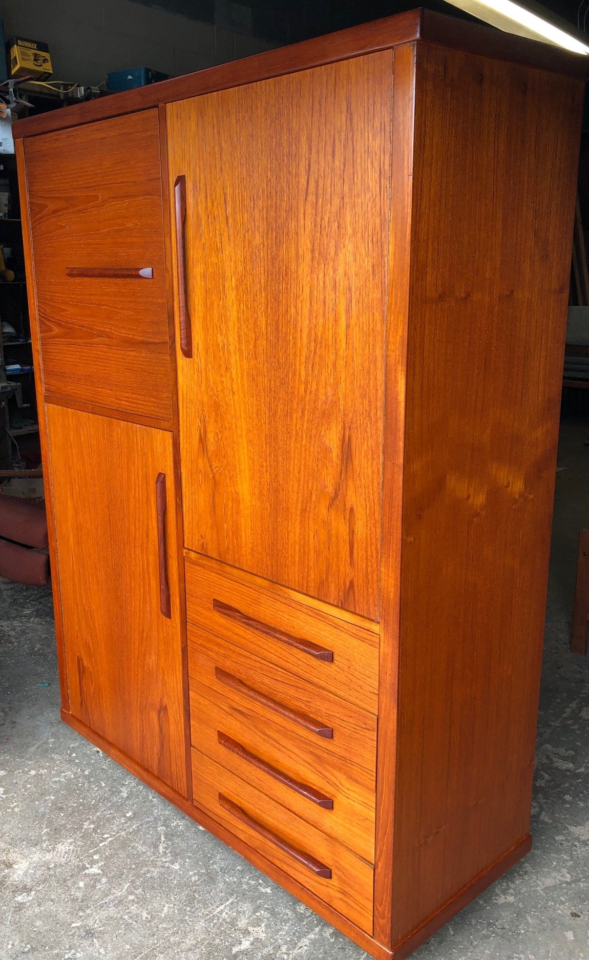 Restored MCM Teak Wardrobe on wheels (part of the set with double bed), perfect - Mid Century Modern Toronto