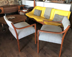 A Pair of REFINISHED REUPHOLSTERED low-slung Walnut Armchairs, each $399, like new - Mid Century Modern Toronto 1