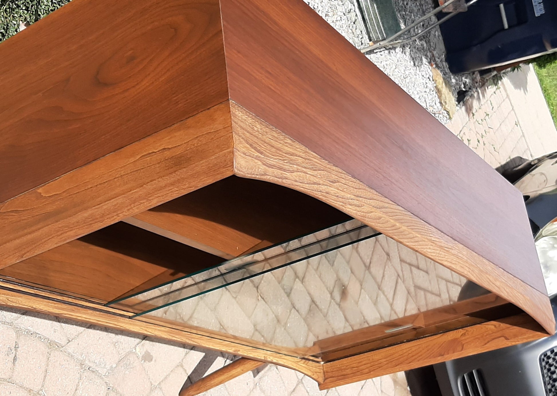 REFINISHED MCM Walnut Ash Display Bookcase China Cabinet with glass doors 48" PERFECT - Mid Century Modern Toronto