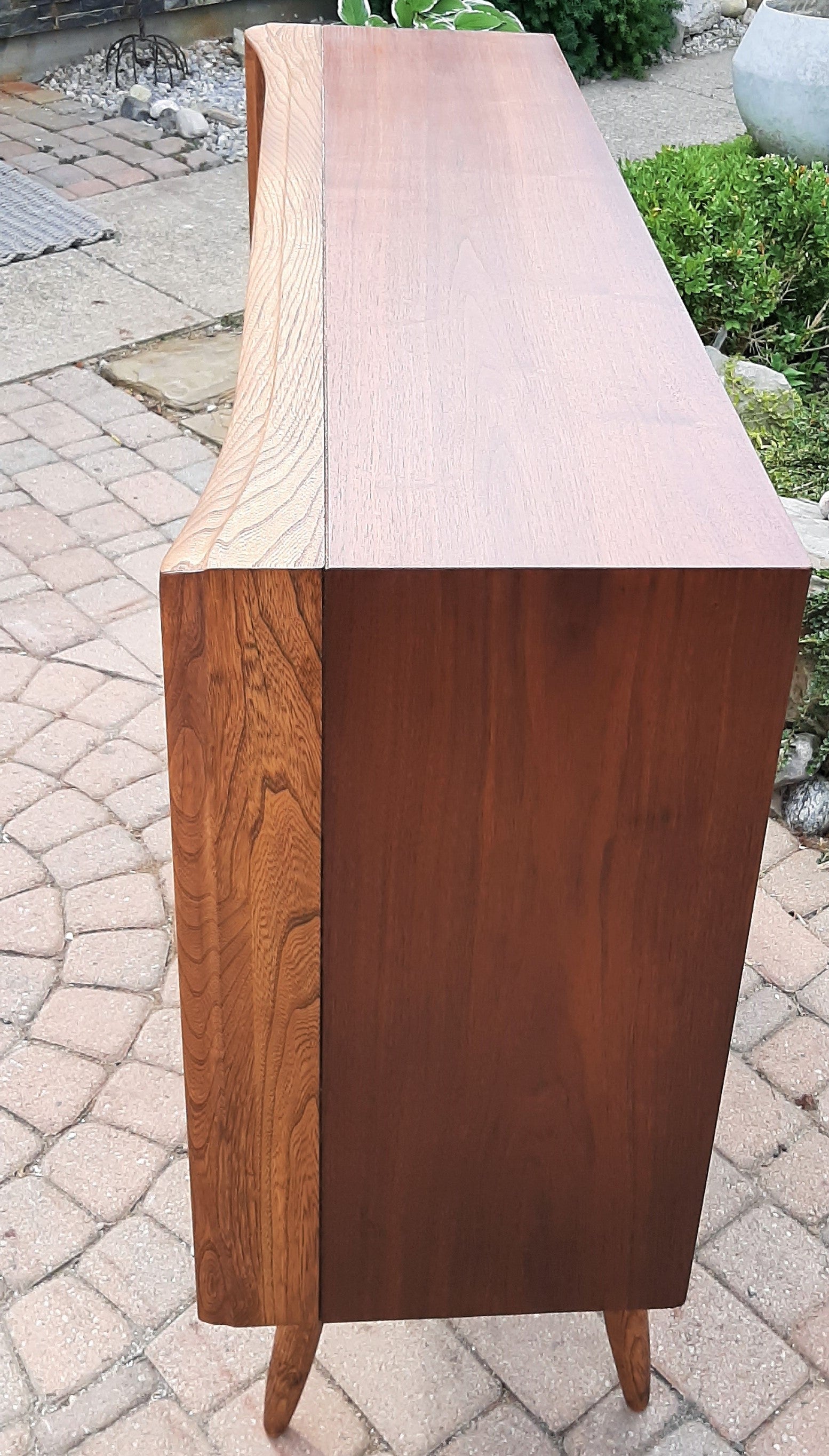REFINISHED MCM Walnut Ash Display Bookcase China Cabinet with glass doors 48" PERFECT - Mid Century Modern Toronto