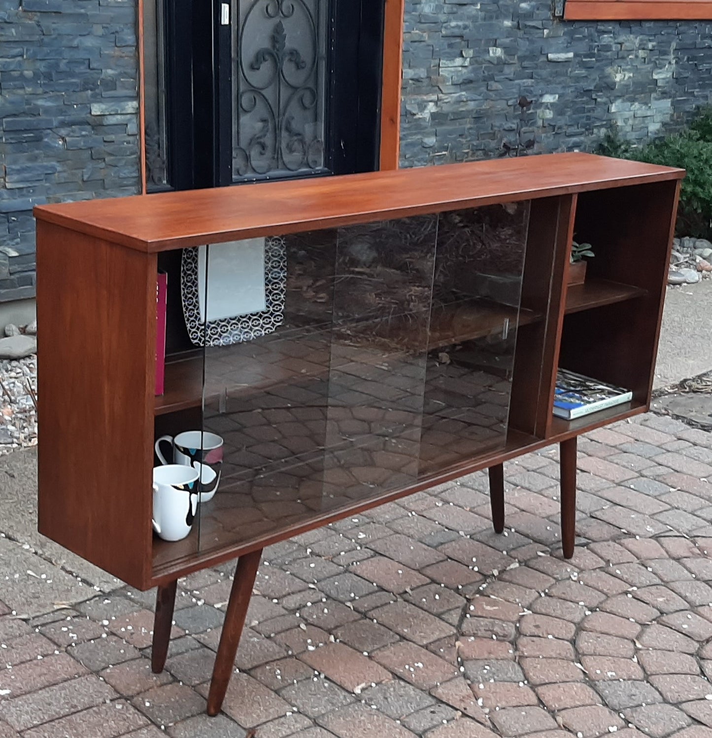 REFINISHED MCM Walnut Display Bookcase 5ft PERFECT - Mid Century Modern Toronto