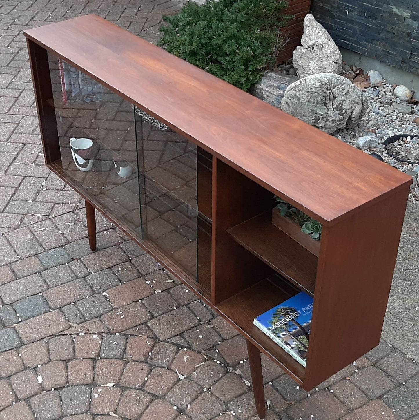 REFINISHED MCM Walnut Display Bookcase 5ft PERFECT - Mid Century Modern Toronto
