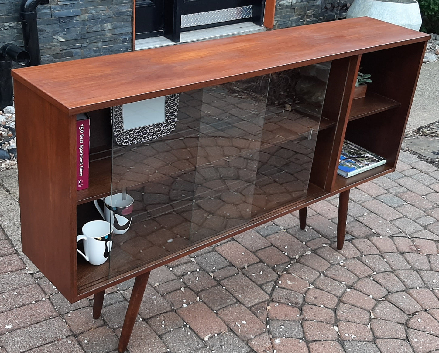 REFINISHED MCM Walnut Display Bookcase 5ft PERFECT - Mid Century Modern Toronto