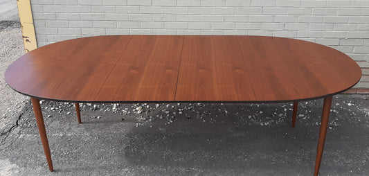 REFINISHED MCM Teak or Walnut Dining Table Extendable Oval w 2 leaves PERFECT 57" - 92", treated for durability - Mid Century Modern Toronto
