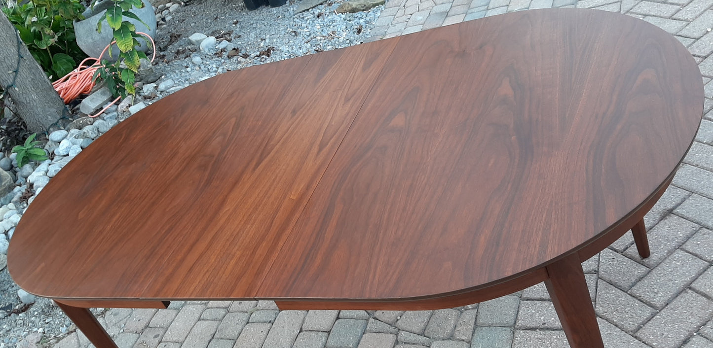 REFINISHED MCM Walnut Table Extendable Oval w 3 leaves PERFECT 60.5"- 95", treated for durability - Mid Century Modern Toronto