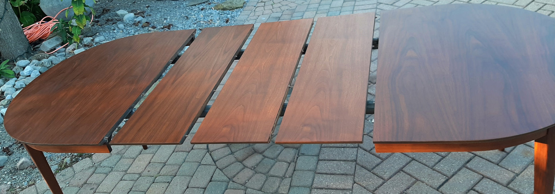 REFINISHED MCM Walnut Table Extendable Oval w 3 leaves PERFECT 60.5"- 95", treated for durability - Mid Century Modern Toronto