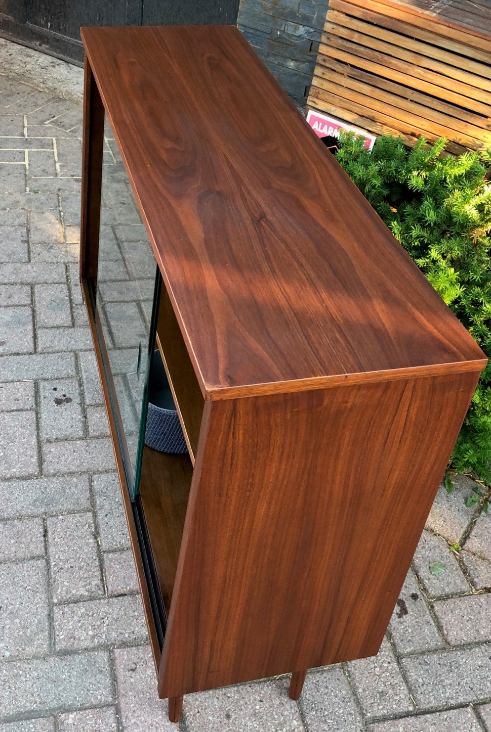 REFINISHED MCM Walnut Display Bookcase China Cabinet with glass doors 41" PERFECT - Mid Century Modern Toronto