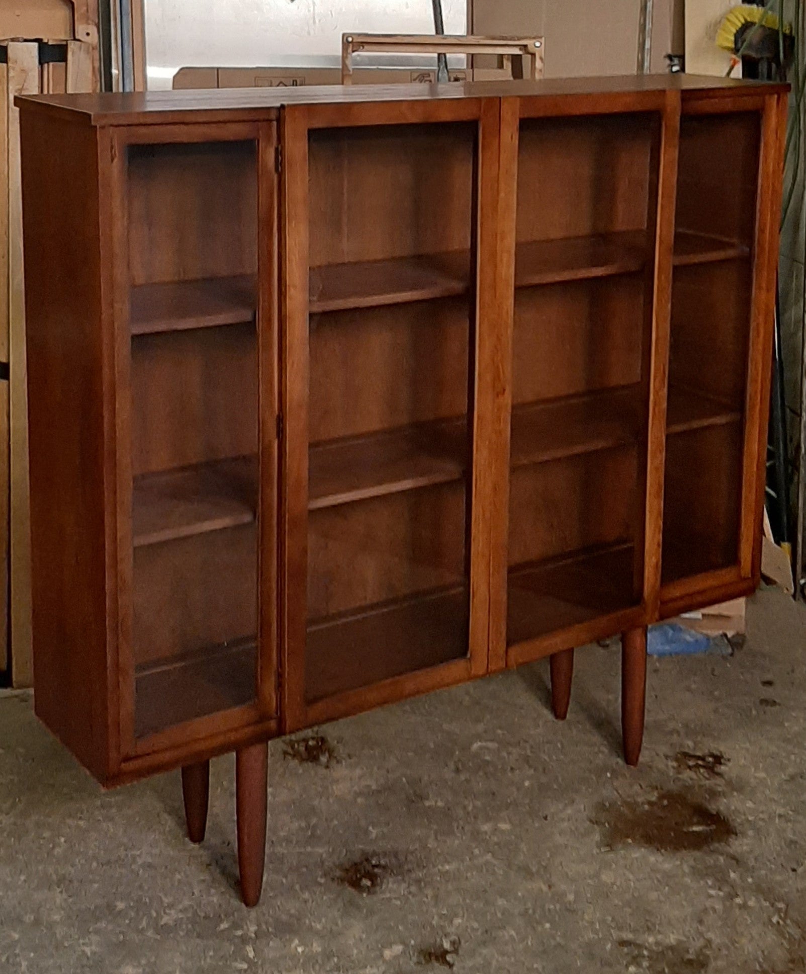 RESTORED Walnut MCM Bookcase Display 55" with framed glass doors - Mid Century Modern Toronto