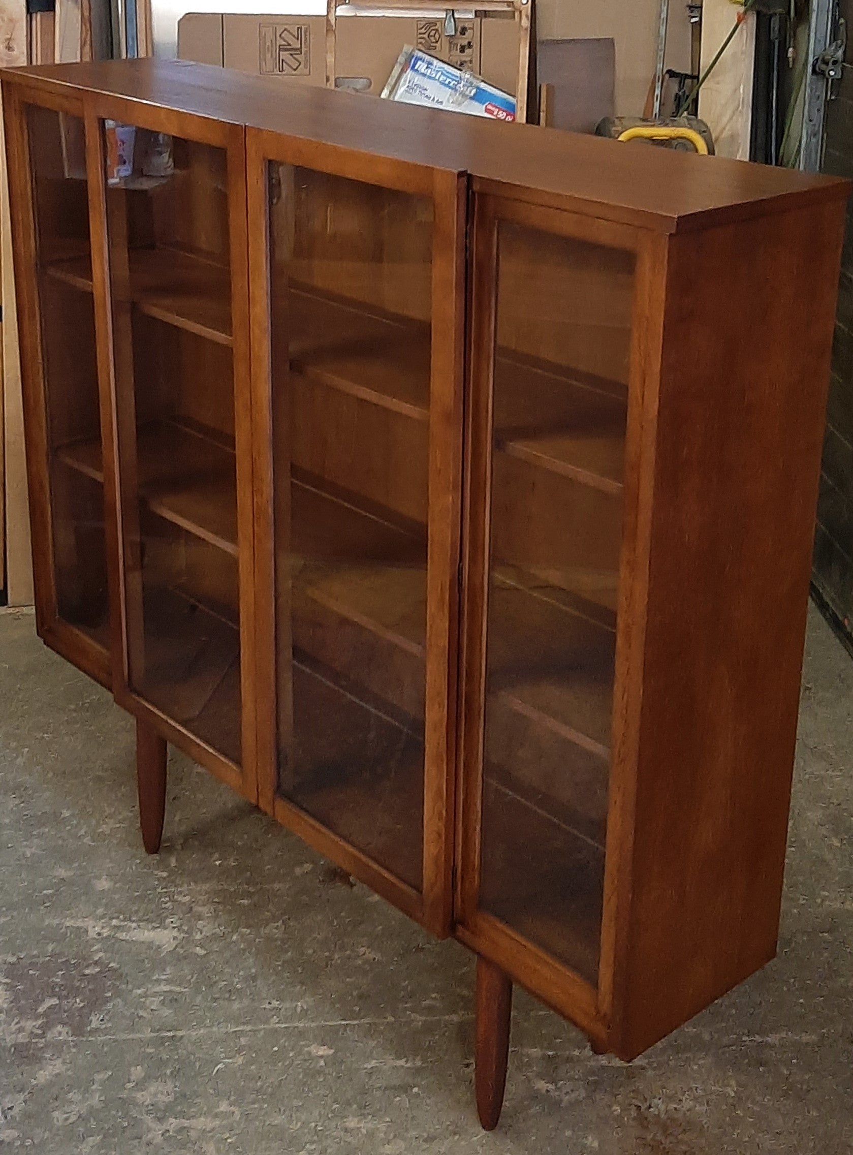 RESTORED Walnut MCM Bookcase Display 55" with framed glass doors - Mid Century Modern Toronto