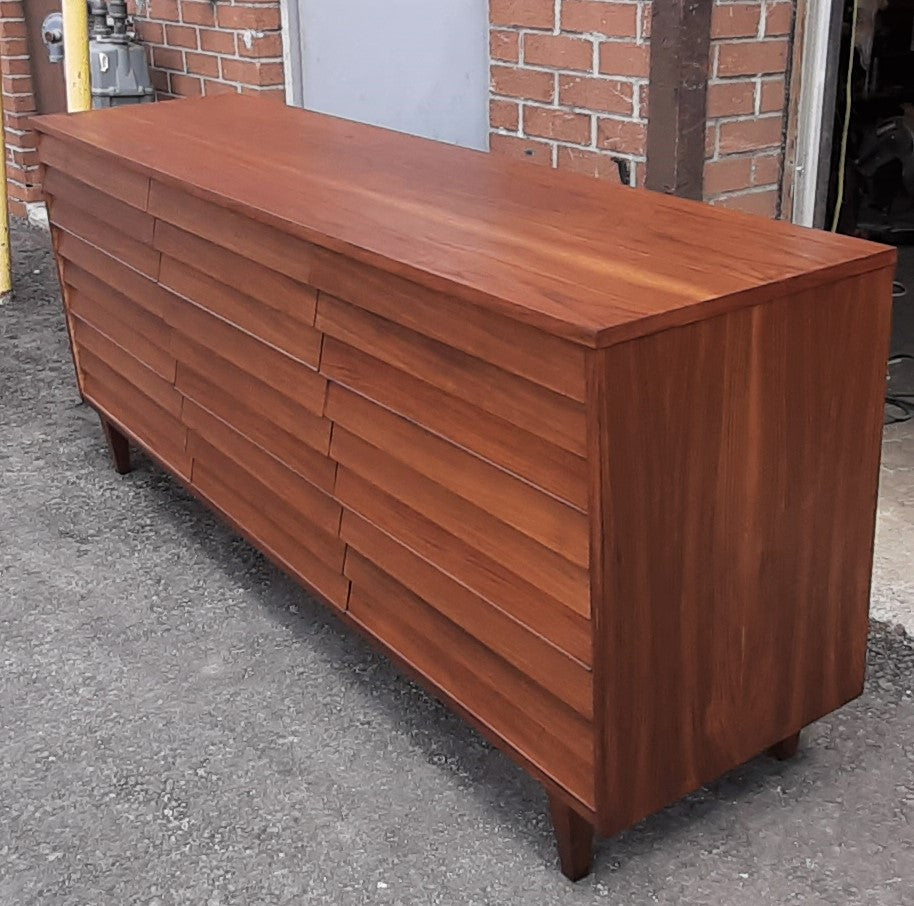 REFINISHED MCM  Walnut Dresser 9 Drawers louvered front 74.5", PERFECT - Mid Century Modern Toronto