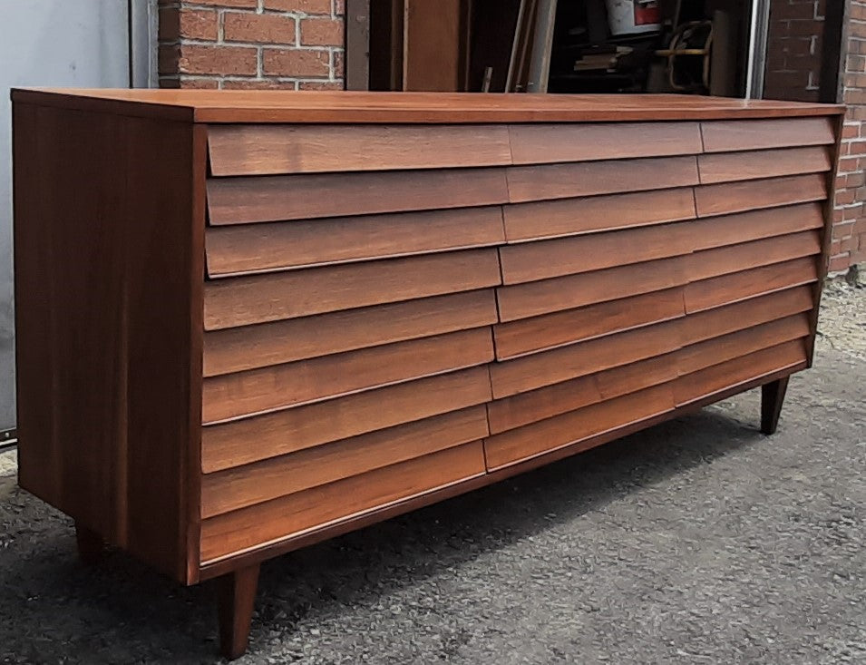 REFINISHED MCM  Walnut Dresser 9 Drawers louvered front 74.5", PERFECT - Mid Century Modern Toronto