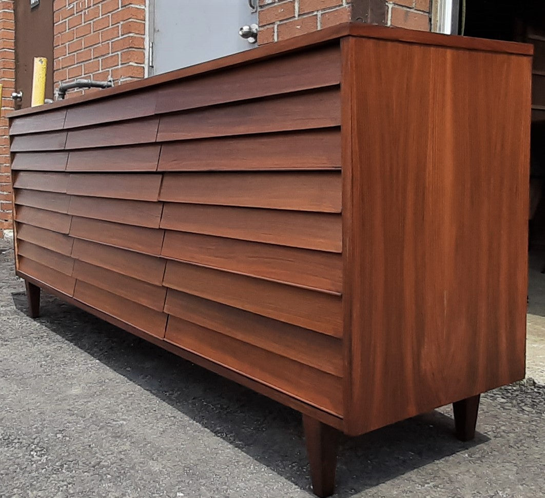 REFINISHED MCM  Walnut Dresser 9 Drawers louvered front 74.5", PERFECT - Mid Century Modern Toronto