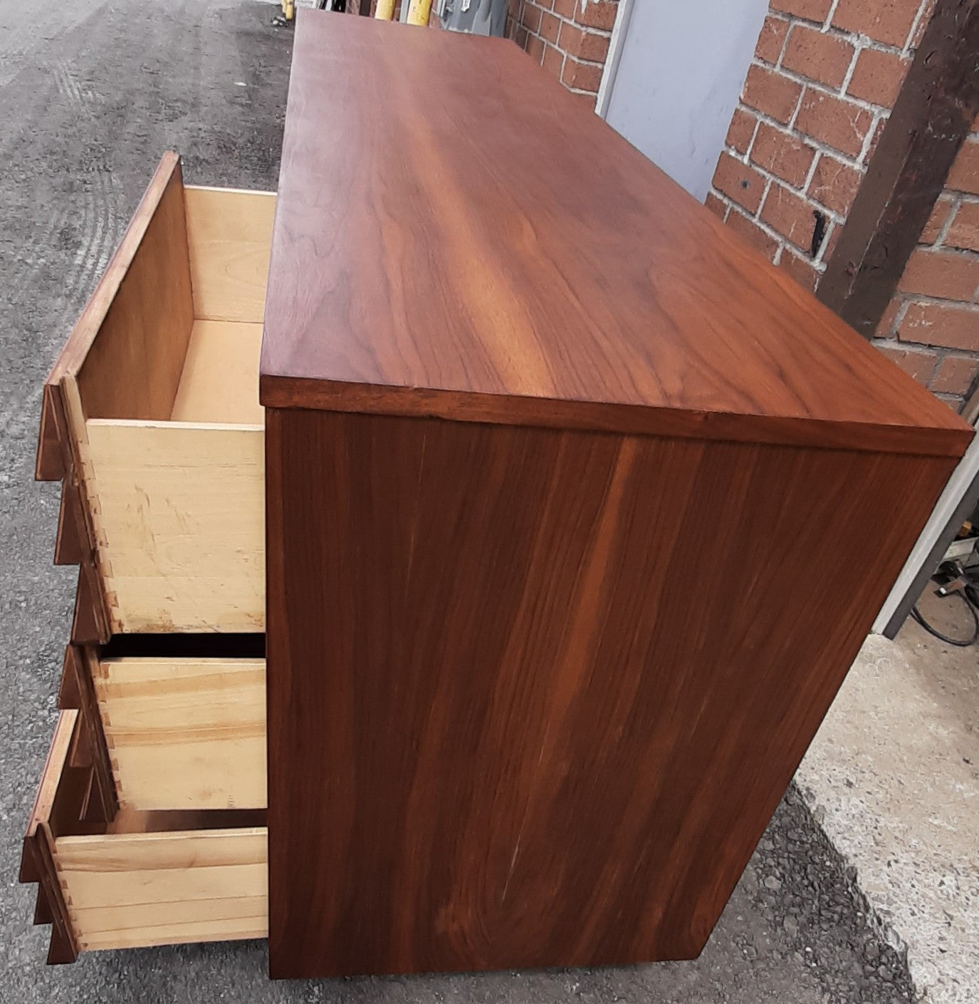 REFINISHED MCM  Walnut Dresser 9 Drawers louvered front 74.5", PERFECT - Mid Century Modern Toronto