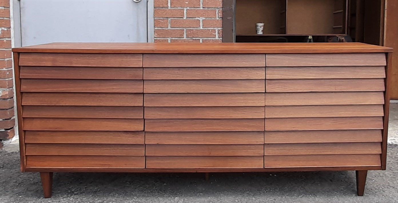 REFINISHED MCM  Walnut Dresser 9 Drawers louvered front 74.5", PERFECT - Mid Century Modern Toronto