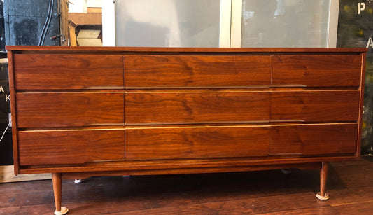 REFINISHED MCM Walnut Dresser 9 drawers 64" Art Shoppe -Perfect - Mid Century Modern Toronto