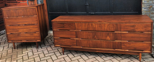 REFINISHED MCM  Walnut Dresser 9 Drawers 6 ft and Tallboy 34", PERFECT - Mid Century Modern Toronto