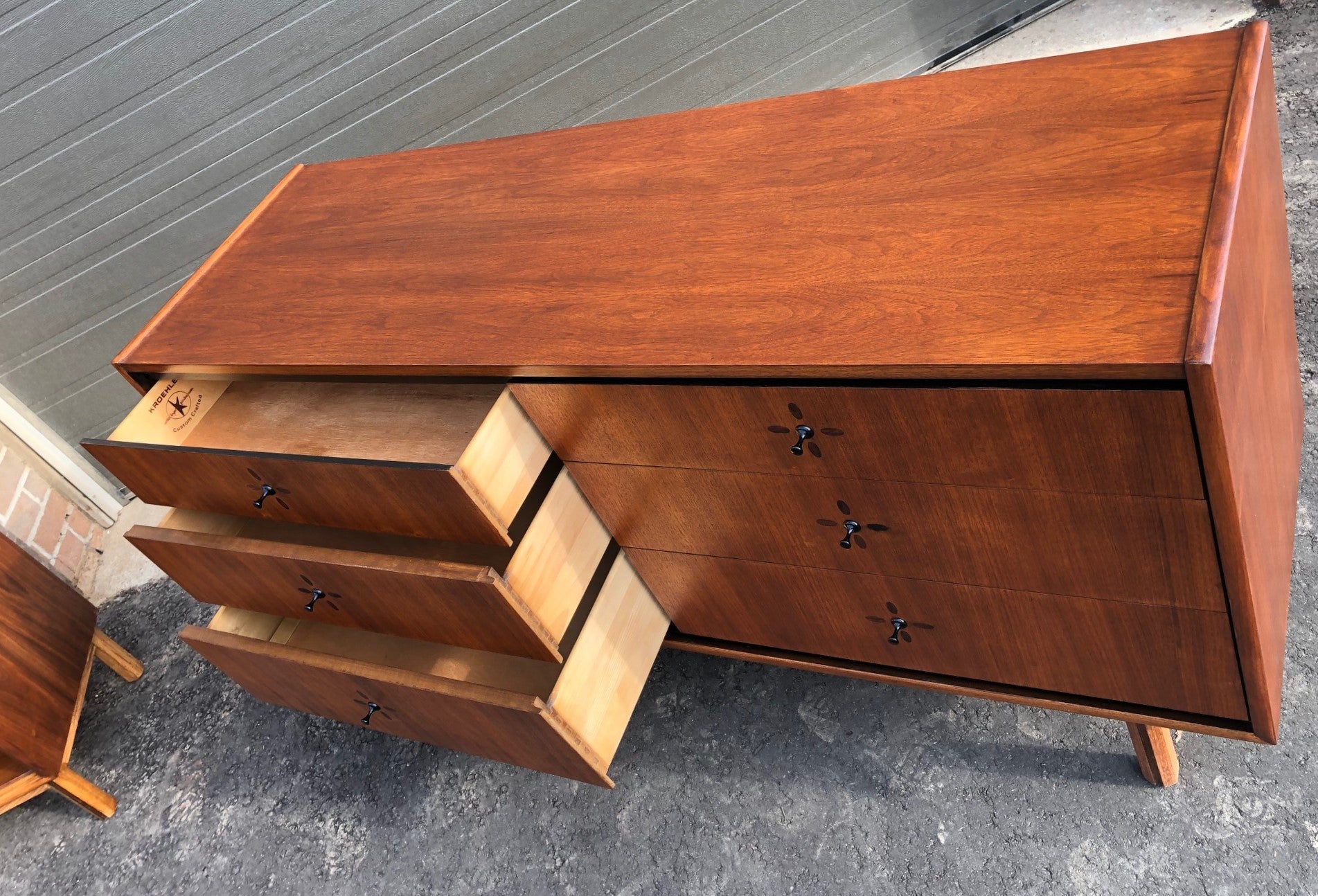 REFINISHED MCM Walnut Dresser 6 Drawers & Nightstand with rosewood inlay, perfect - Mid Century Modern Toronto