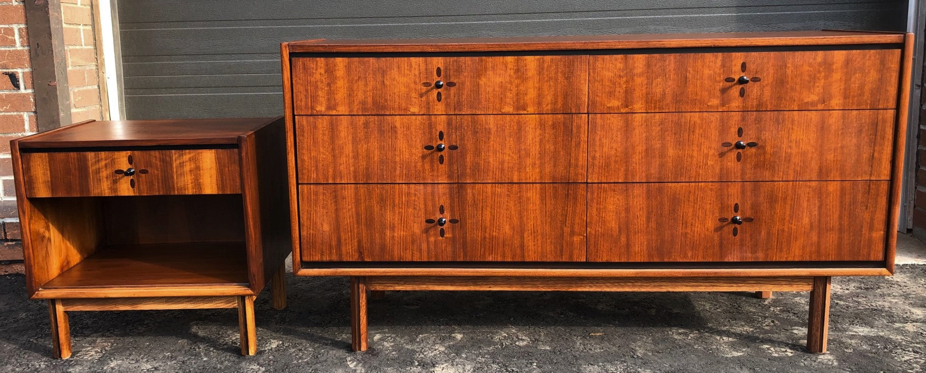 REFINISHED MCM Walnut Dresser 6 Drawers & Nightstand with rosewood inlay, perfect - Mid Century Modern Toronto