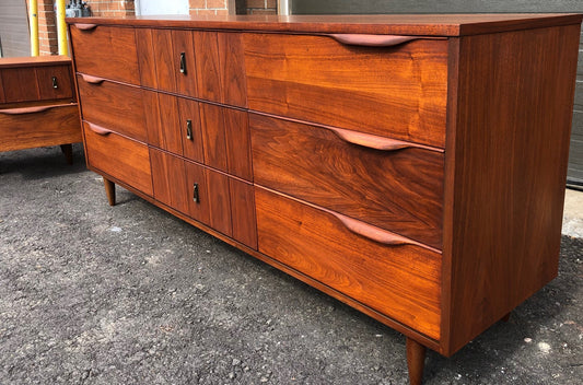 REFINISHED MCM  Walnut Dresser 9 Drawers 74.5” & 2 Nigh Stands- PERFECT - Mid Century Modern Toronto