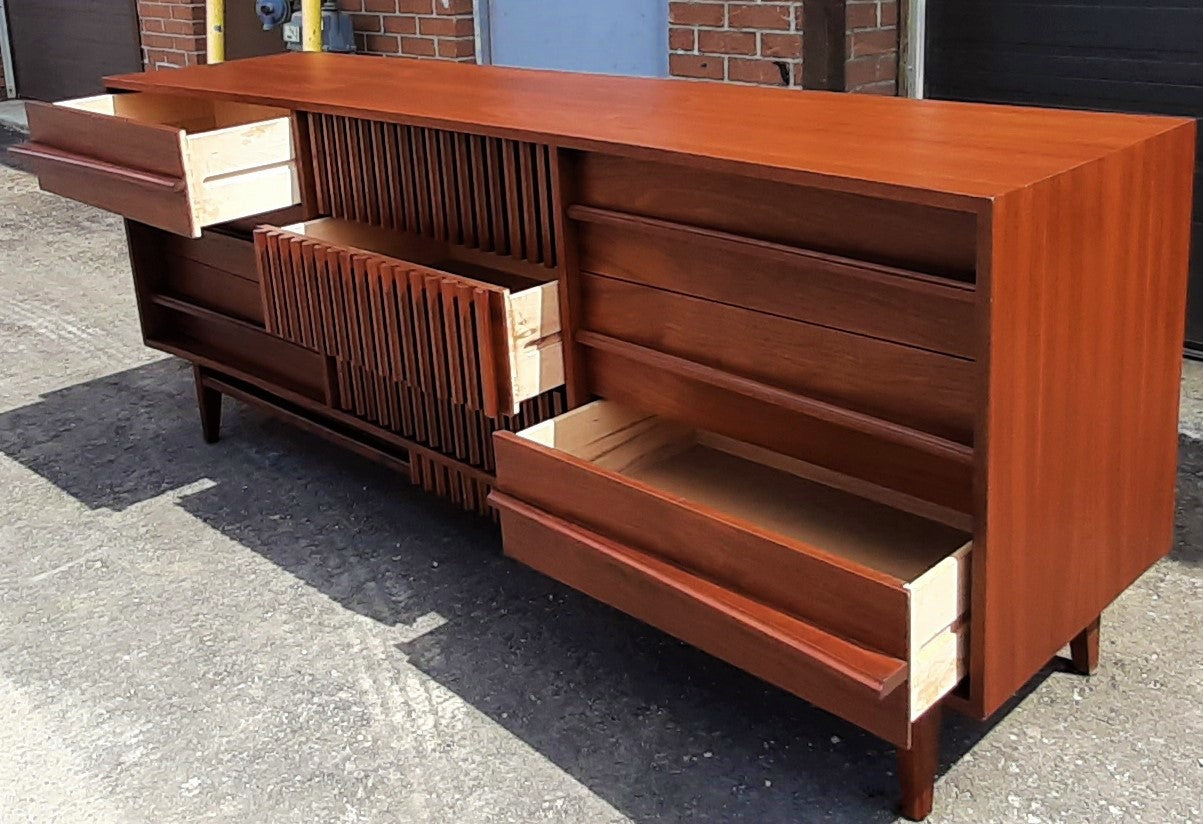 ON HOLD****REFINISHED MCM  Walnut Dresser 9 Drawers, 2 Nigh Stands, Headboard for Queen bed & optional frame - PERFECT - Mid Century Modern Toronto