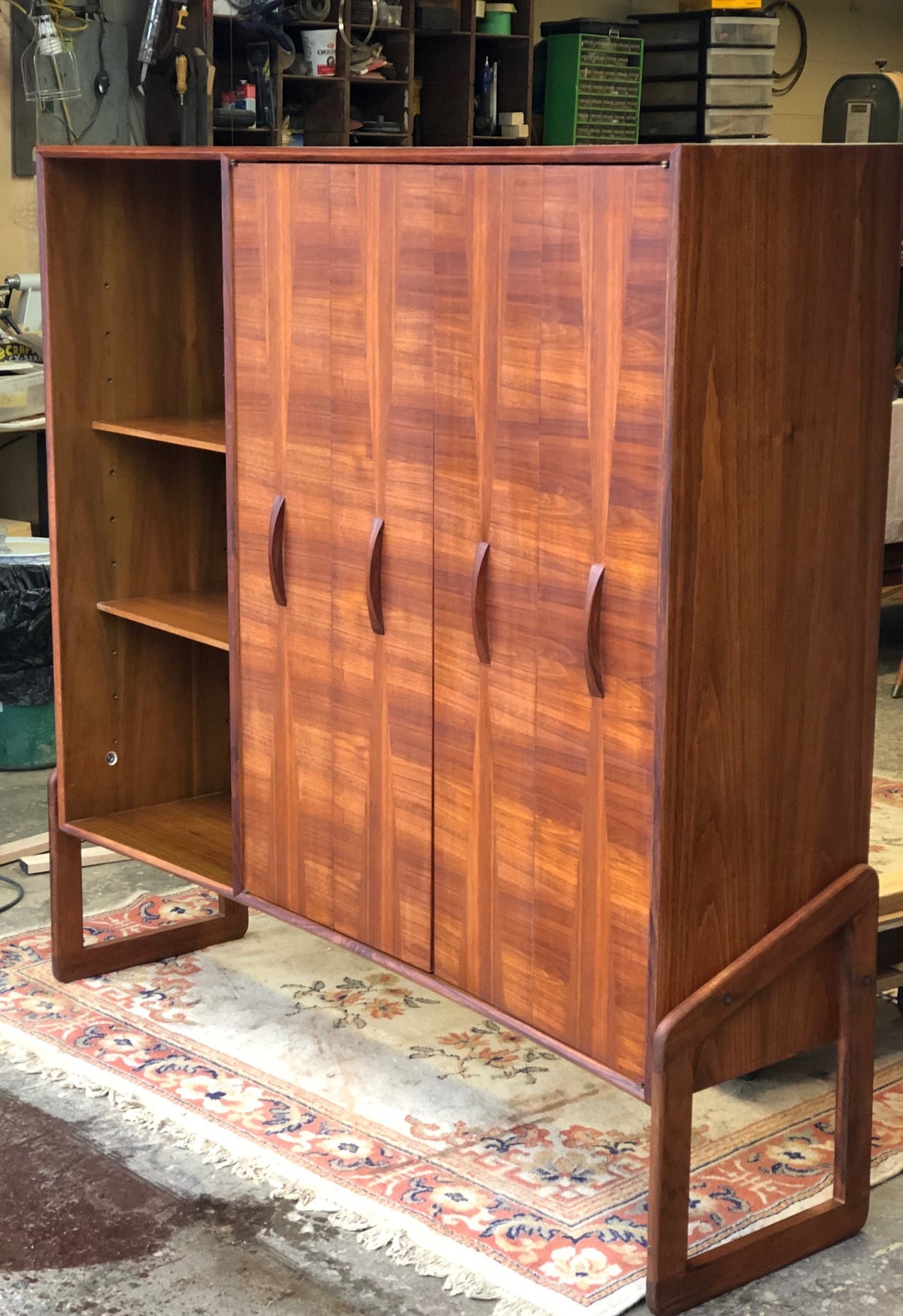 REFINISHED Unique Mid Century Modern Walnut Inlay Cabinet w Display  56