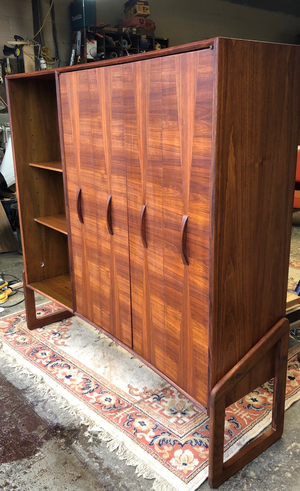 REFINISHED Unique Mid Century Modern Walnut Inlay Cabinet w Display  56", perfect - Mid Century Modern Toronto