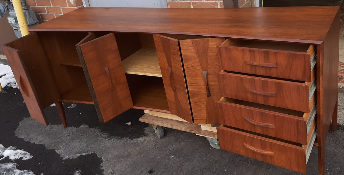 REFINISHED Unique Mid Century Modern Walnut Inlay Credenza  76