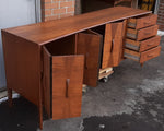 REFINISHED Unique Mid Century Modern Walnut Inlay Credenza  76