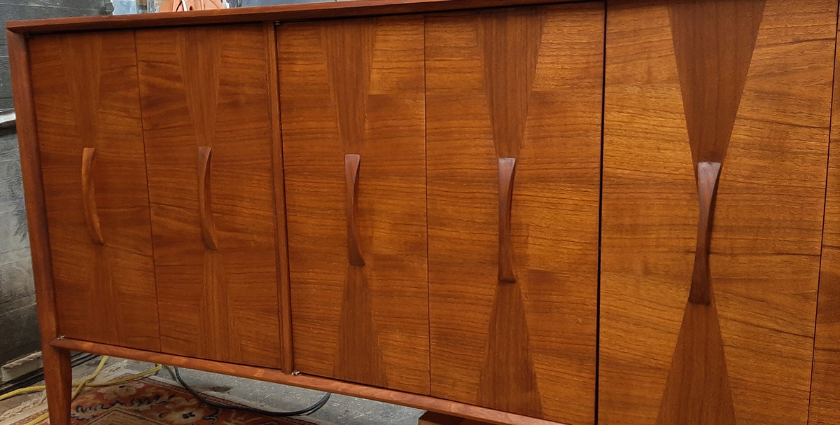 REFINISHED Unique Mid Century Modern Walnut Inlay Credenza  76
