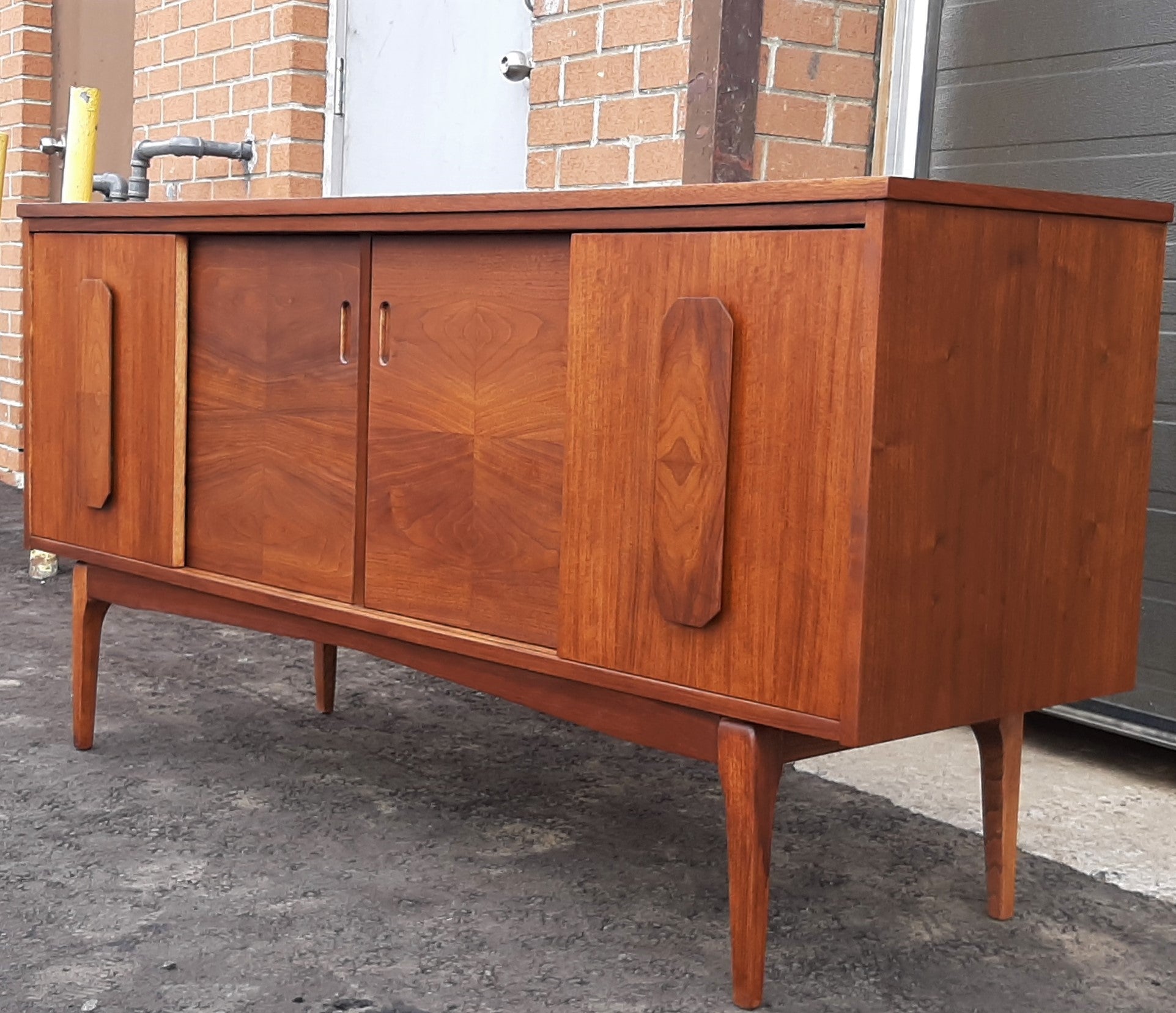 REFINISHED MCM Walnut Sideboard w 4 Sliding Doors 5 ft, PERFECT - Mid Century Modern Toronto