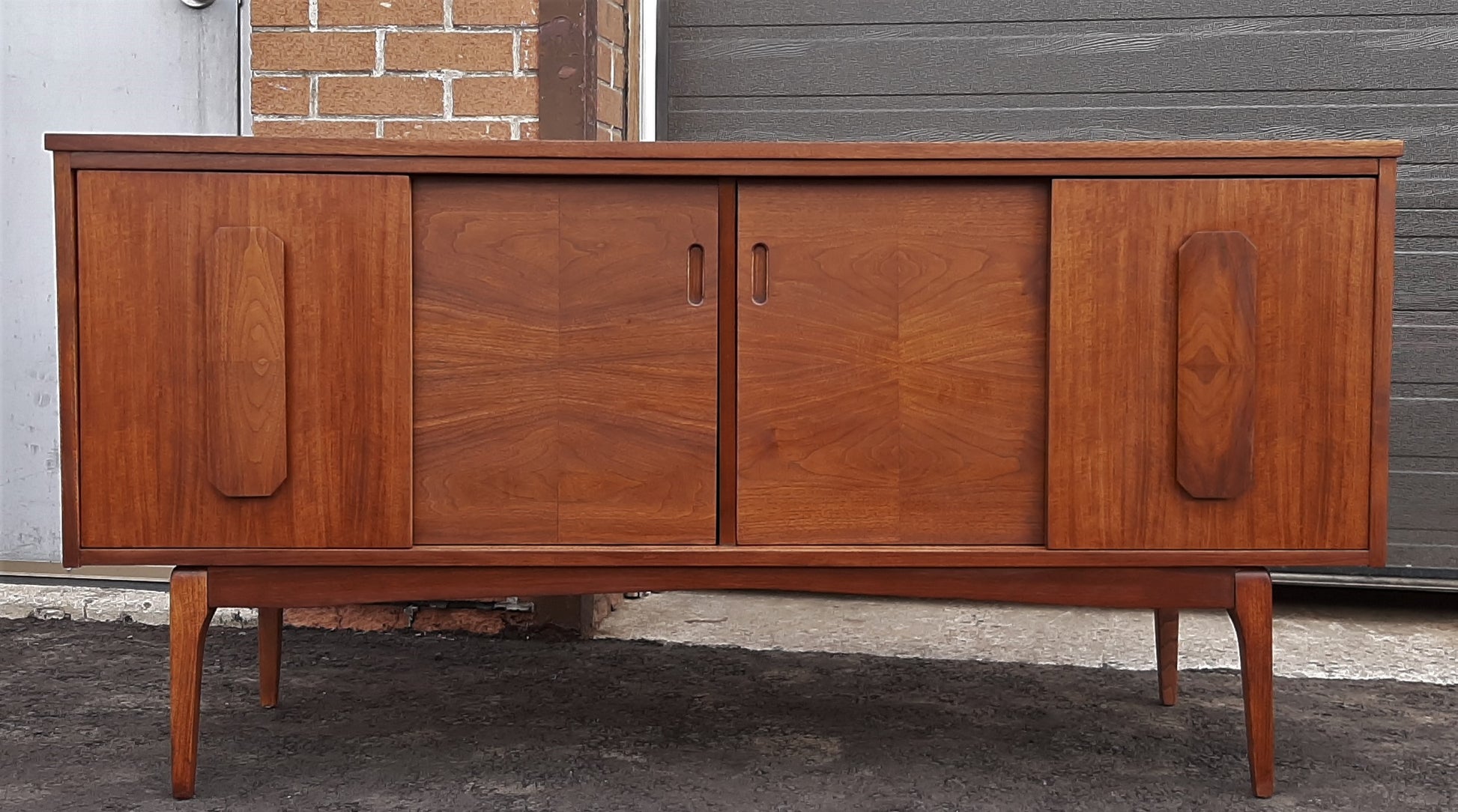 REFINISHED MCM Walnut Sideboard w 4 Sliding Doors 5 ft, PERFECT - Mid Century Modern Toronto