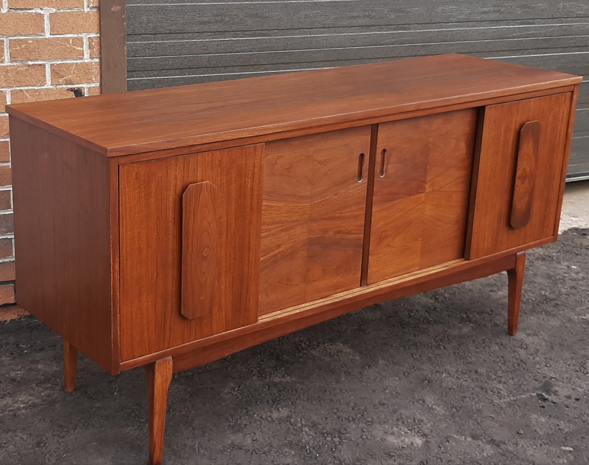 REFINISHED MCM Walnut Sideboard w 4 Sliding Doors 5 ft, PERFECT - Mid Century Modern Toronto