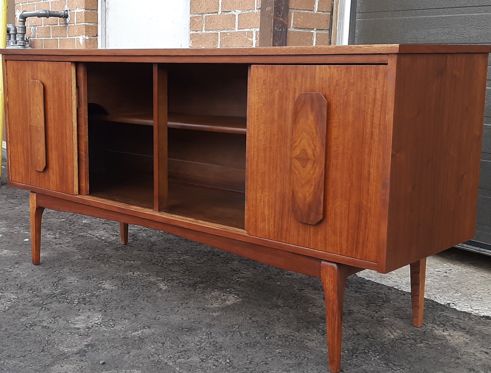 REFINISHED MCM Walnut Sideboard w 4 Sliding Doors 5 ft, PERFECT - Mid Century Modern Toronto