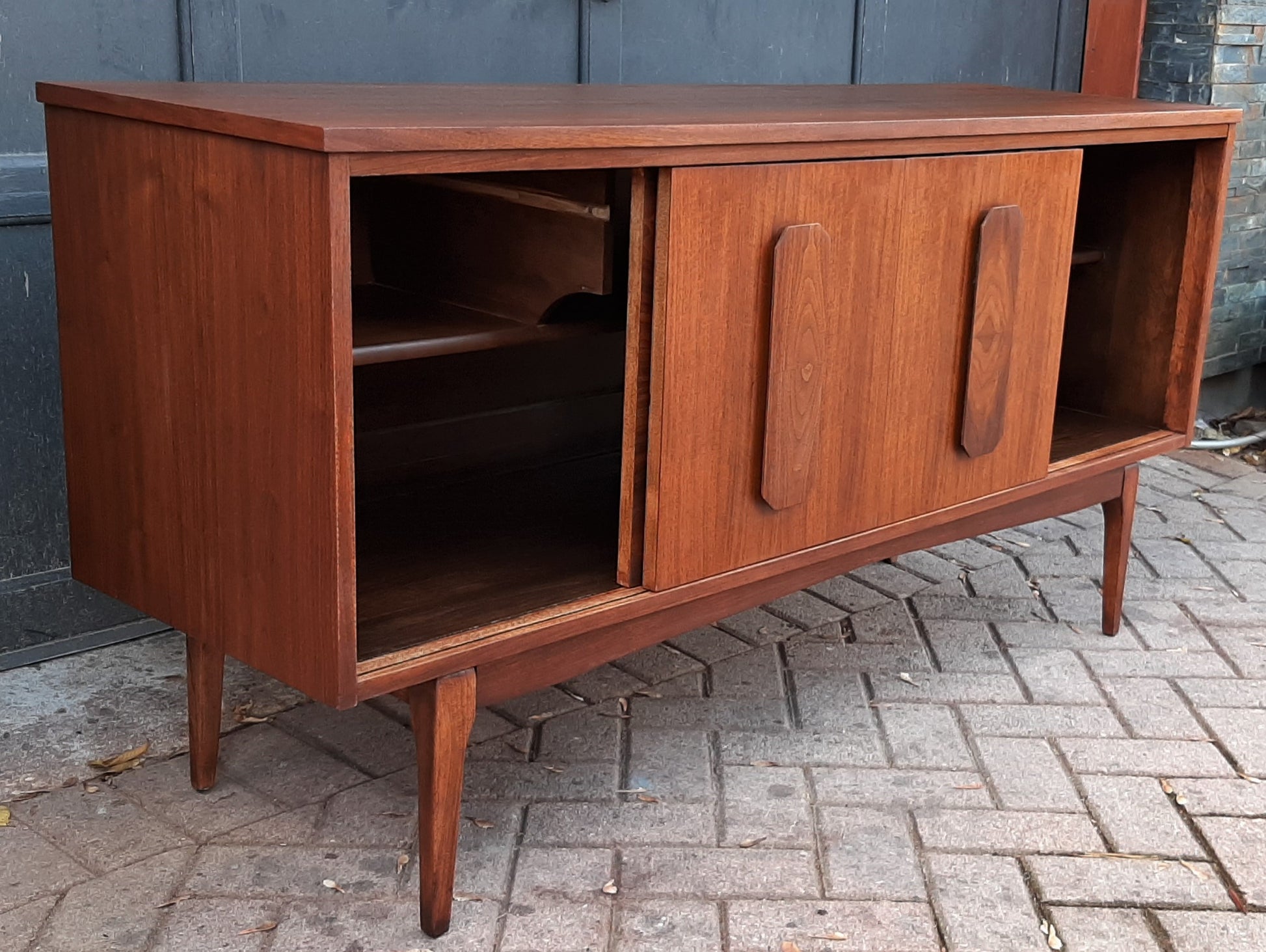 REFINISHED MCM Walnut Sideboard w 4 Sliding Doors 5 ft, PERFECT - Mid Century Modern Toronto