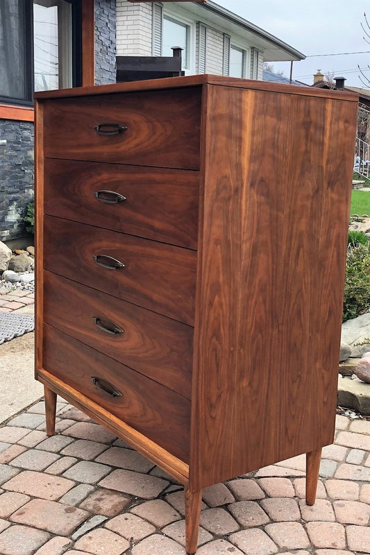 REFINISHED MCM Walnut Tallboy Dresser Compact  PERFECT, 34" - Mid Century Modern Toronto