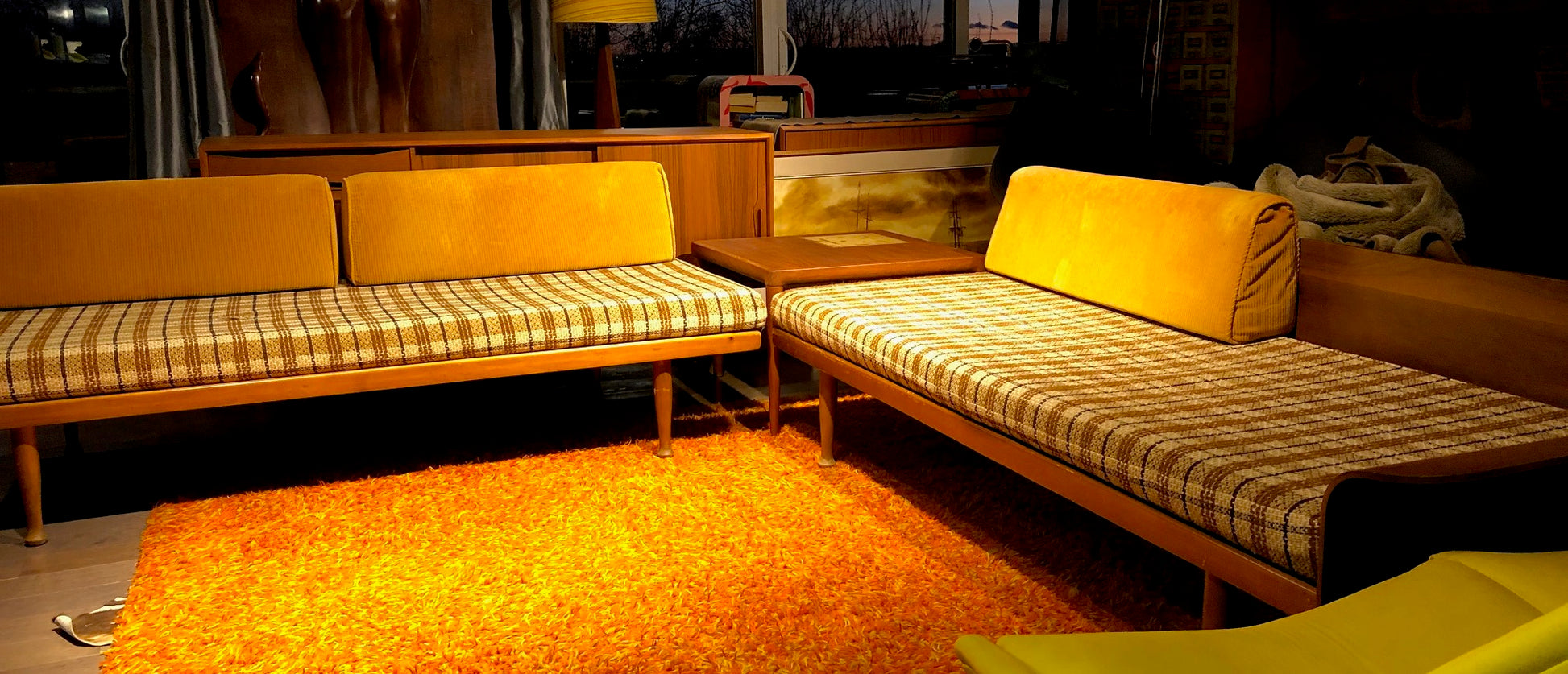 SOLD- REFINISHED REUPHOLSTERED Walnut MCM 2 pc sofa or daybed set or sectional (includes new custom upholstery) - Mid Century Modern Toronto