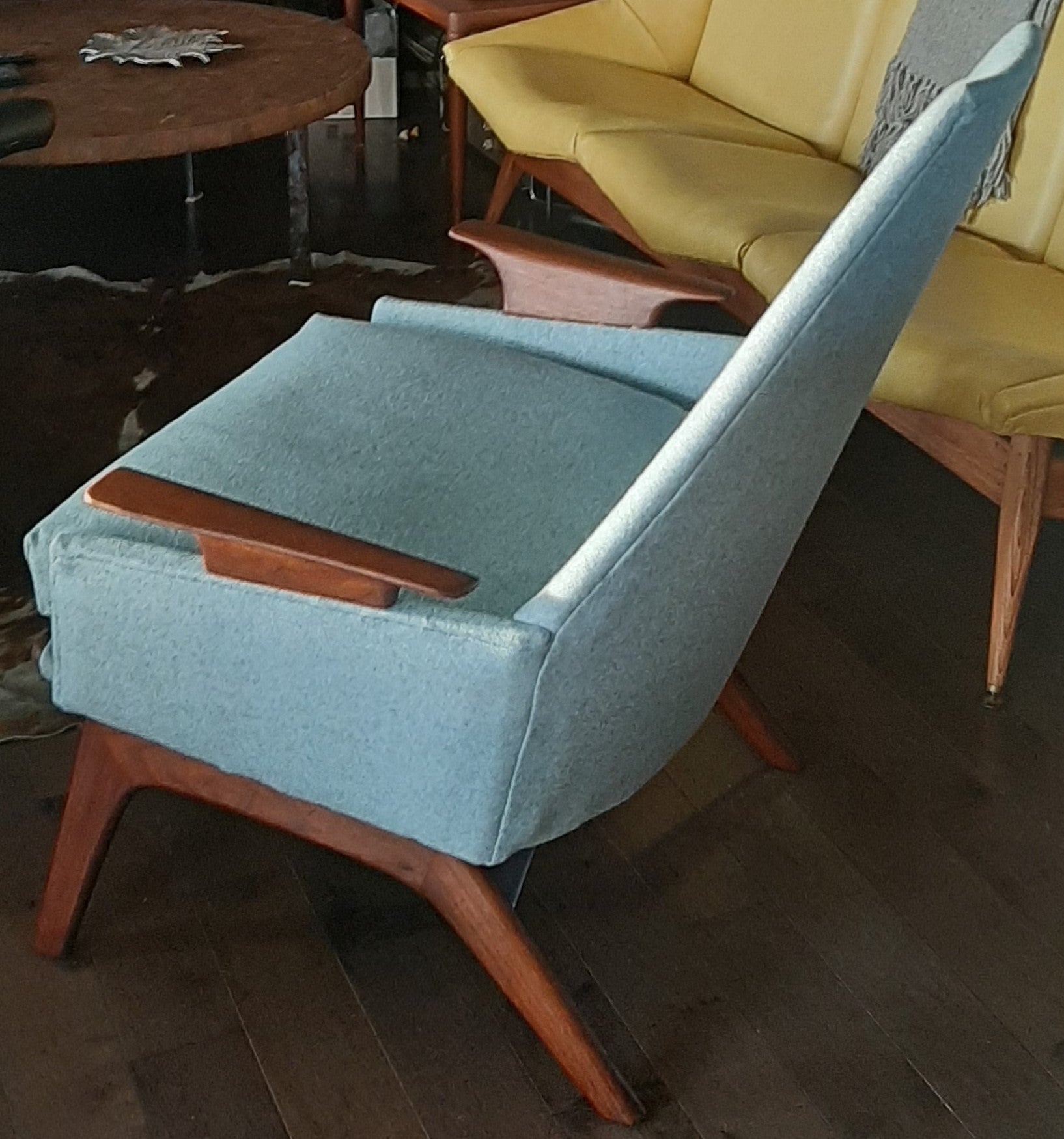 REFINISHED REUPHOLSTERED Adrian Pearsall style Lounge Chair in walnut & blue wool, perfect - Mid Century Modern Toronto