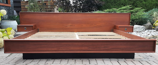 REFINISHED MCM Teak platform bed King size with floating night stands, PERFECT - Mid Century Modern Toronto