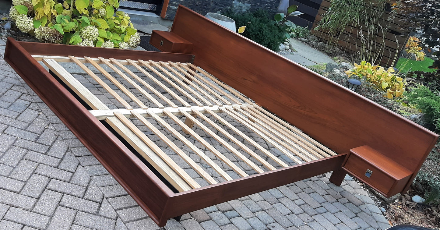 REFINISHED MCM Teak platform bed King size with floating night stands, PERFECT - Mid Century Modern Toronto