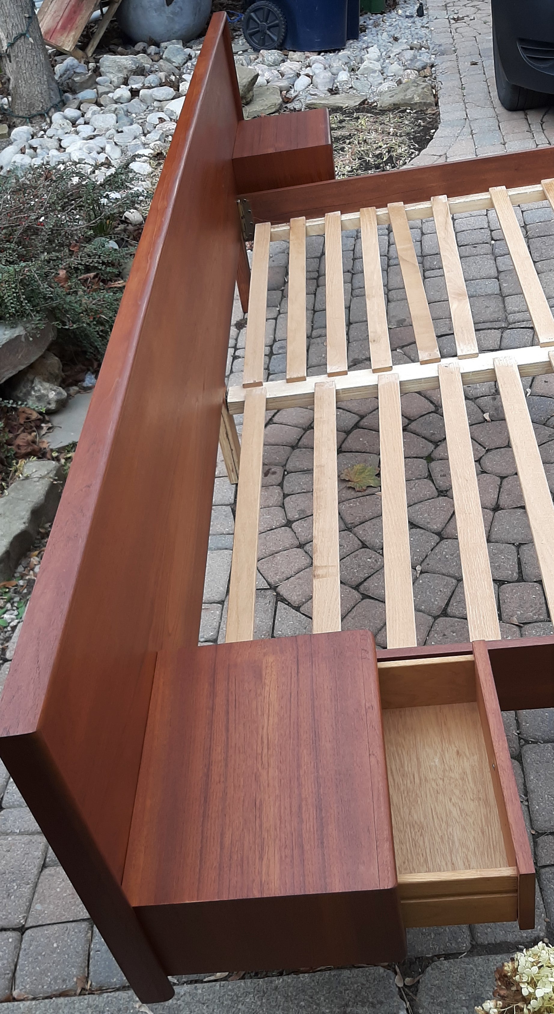 REFINISHED MCM Teak platform bed King size with floating night stands, PERFECT - Mid Century Modern Toronto