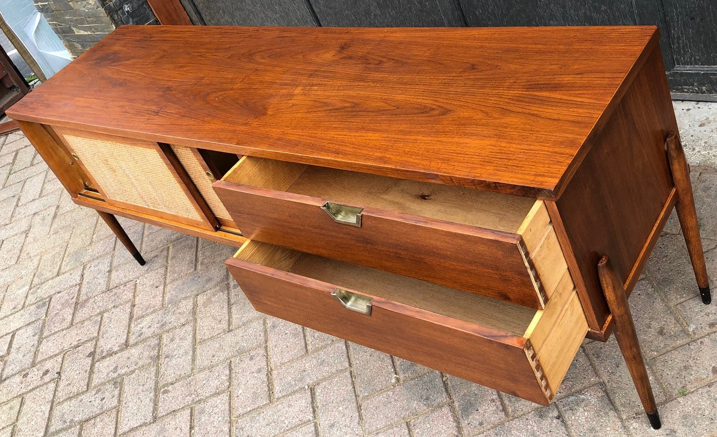 REFINISHED MCM Walnut Media Console or Buffet with reversible doors 72", almost perfect - Mid Century Modern Toronto