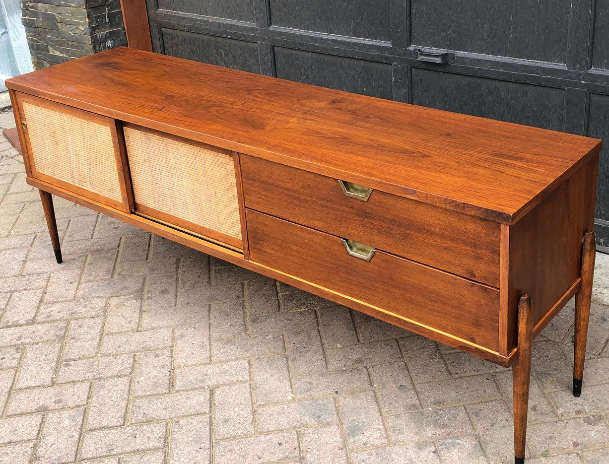 REFINISHED MCM Walnut Media Console or Buffet with reversible doors 72", almost perfect - Mid Century Modern Toronto