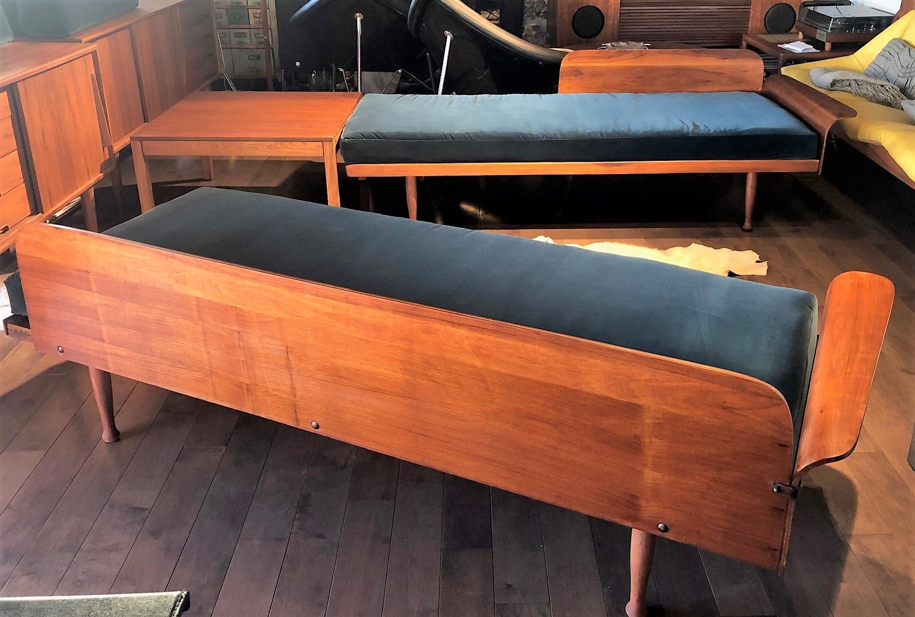 SOLD- REFINISHED REUPHOLSTERED Walnut MCM 2 pc sofa or daybed set or sectional (includes new custom upholstery) - Mid Century Modern Toronto