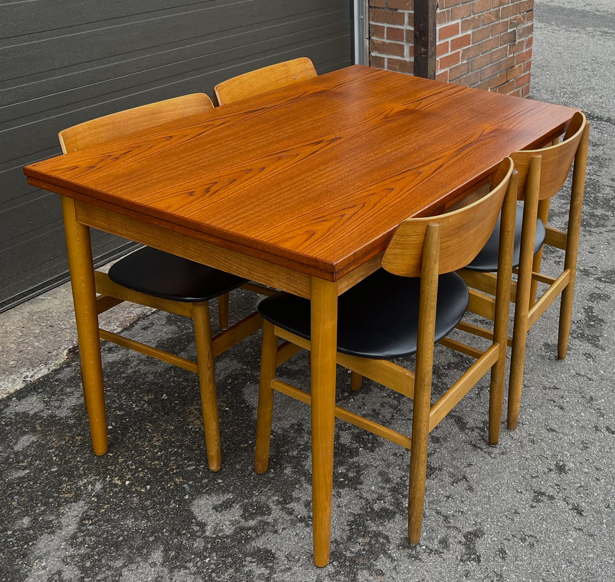 REFINISHED Danish Mid Century Modern Teak Table & 4 Teak Chairs by Farstrup