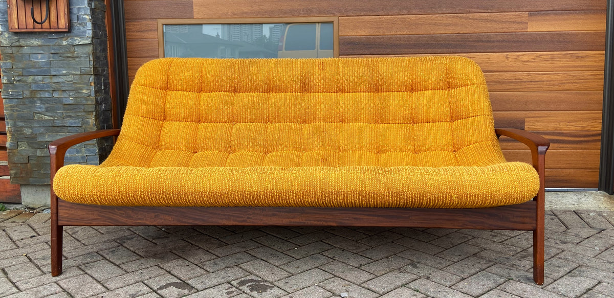 REFINISHED Mid Century Modern R.Huber Scoop Sofa Teak Framed 3-seater