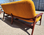 REFINISHED Mid Century Modern R.Huber Scoop Sofa Teak Framed 3-seater 3