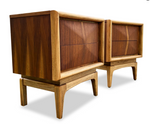 2 REFINISHED Mid Century Modern Walnut Diamond Front Nightstands V. Kagan style 3