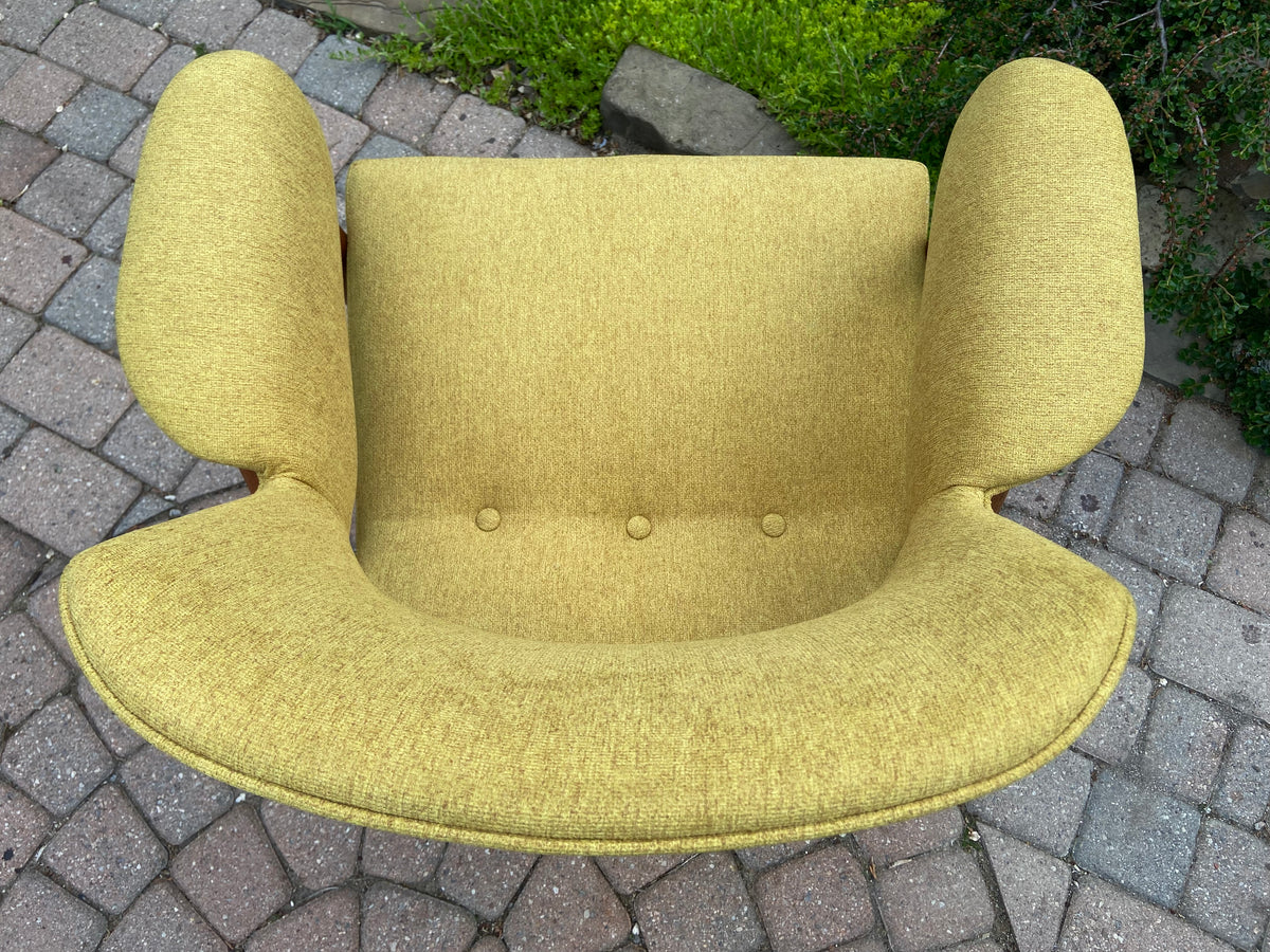 REFINISHED REUPHOLSTERED Mid Century Modern walnut armchair, Perfect